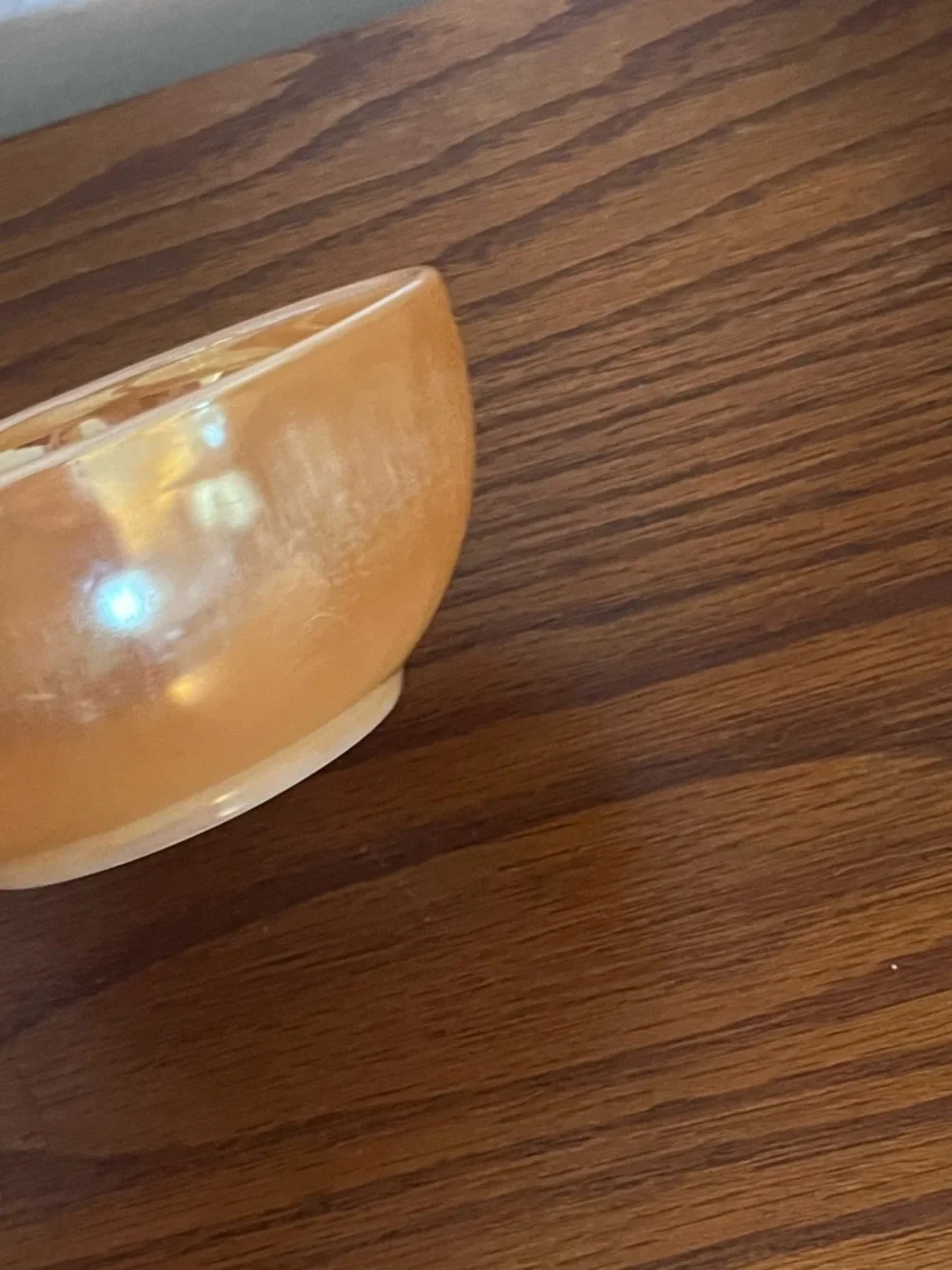 Fire king Small Peach Ceramic Bowl with Metallic Gold Interior